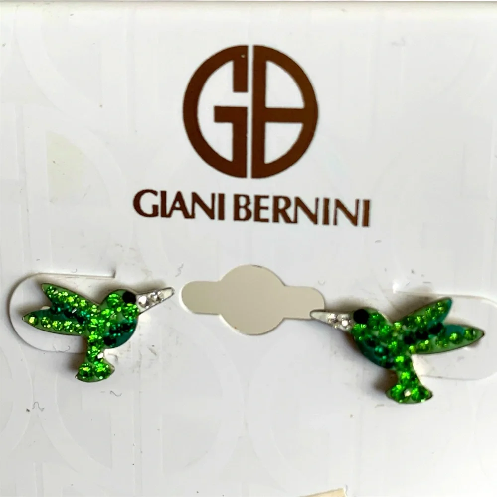 GIANI BERNINI Sterling Silver Crystal Green Hummingbird Stud Earrings